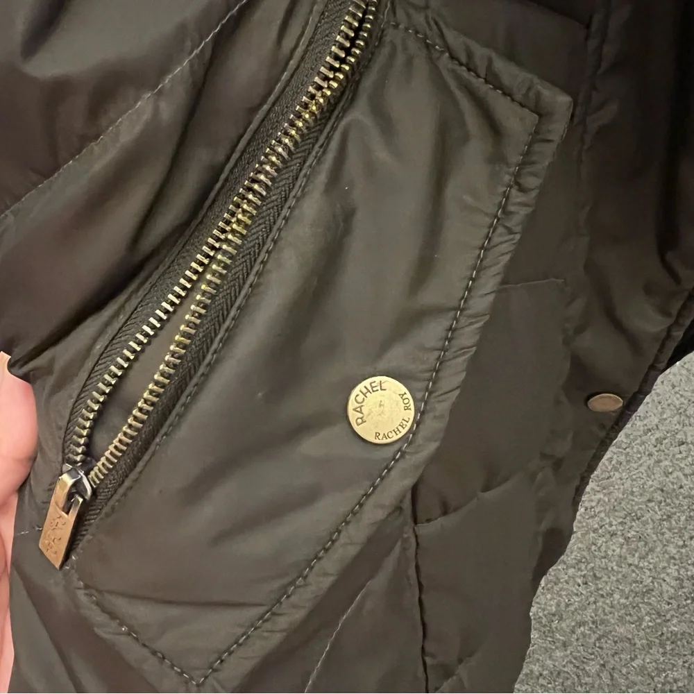 Rachel Roy Olive Green Winter Puffer Coat with fur hood size Large - Picture 4 of 6